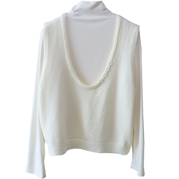 Dviejų dalių megztinis komplektas moterims: viršus su aukštu kaklu ir megztas švarkelis, kasdienis kostiumas moterims, ruduo 2025, medvilnės–poliesterio mišinys, ilgos rankovės, vienos spalvos raštas