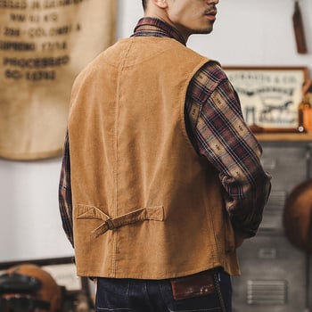 Muški Corduroy prsluk jakna, labav kroj, bez ovratnika, zatvarač, pamuk, trodimenzionalni patch džepovi