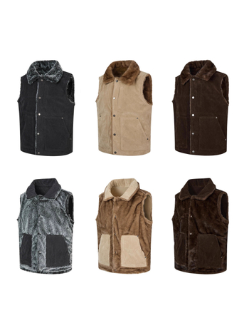 Αντιστρέψιμο γιλέκο από τεχνητή γούνα μίνκ, με γιακά τύπου λαπέλ, κλείσιμο με κουμπιά σε μία σειρά, επένδυση πολυεστερική, για χειμώνα