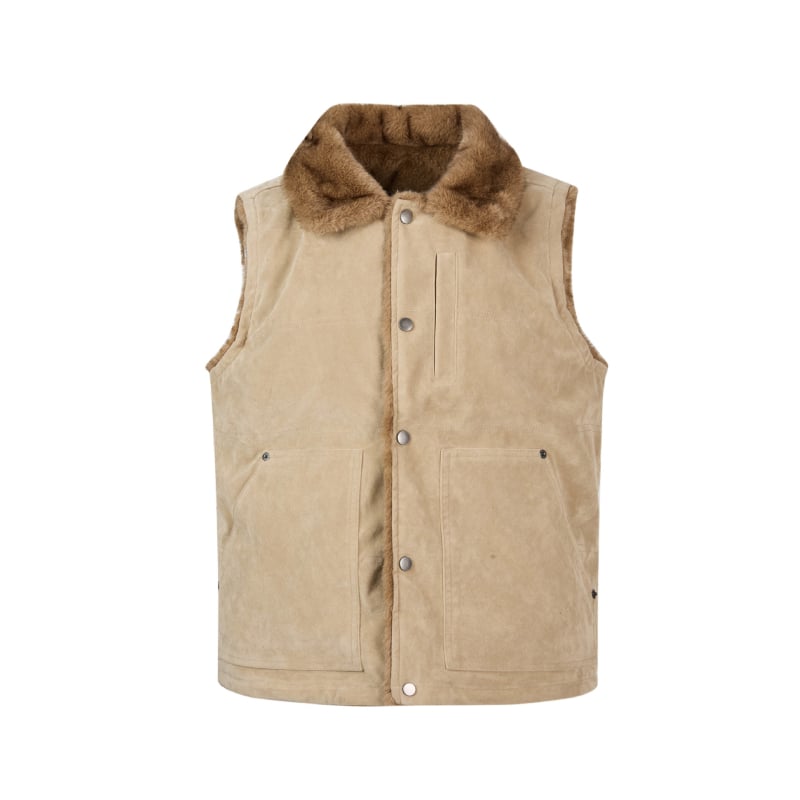 Αντιστρέψιμο γιλέκο από τεχνητή γούνα μίνκ, με γιακά τύπου λαπέλ, κλείσιμο με κουμπιά σε μία σειρά, επένδυση πολυεστερική, για χειμώνα