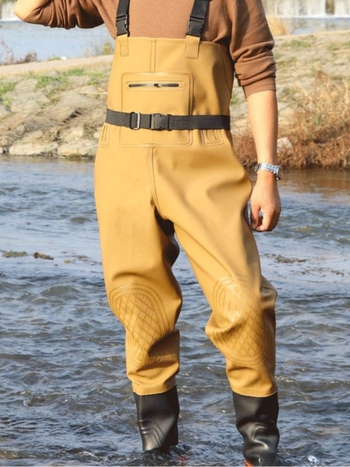 Ūdensnoturīgas makšķerēšanas bikses ar kurpēm, vienkopes dizains un biezas ādas siksnas, izturīgas makšķerēšanas bikses - ūdensnecaurlaidīgas, siltinātas, nodilumizturīgas, vēja izturīgas