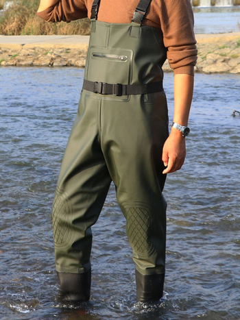 Ūdensnoturīgas makšķerēšanas bikses ar kurpēm, vienkopes dizains un biezas ādas siksnas, izturīgas makšķerēšanas bikses - ūdensnecaurlaidīgas, siltinātas, nodilumizturīgas, vēja izturīgas