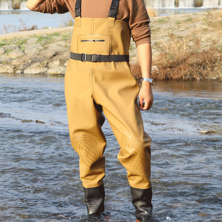 Ūdensnoturīgas makšķerēšanas bikses ar kurpēm, vienkopes dizains un biezas ādas siksnas, izturīgas makšķerēšanas bikses - ūdensnecaurlaidīgas, siltinātas, nodilumizturīgas, vēja izturīgas