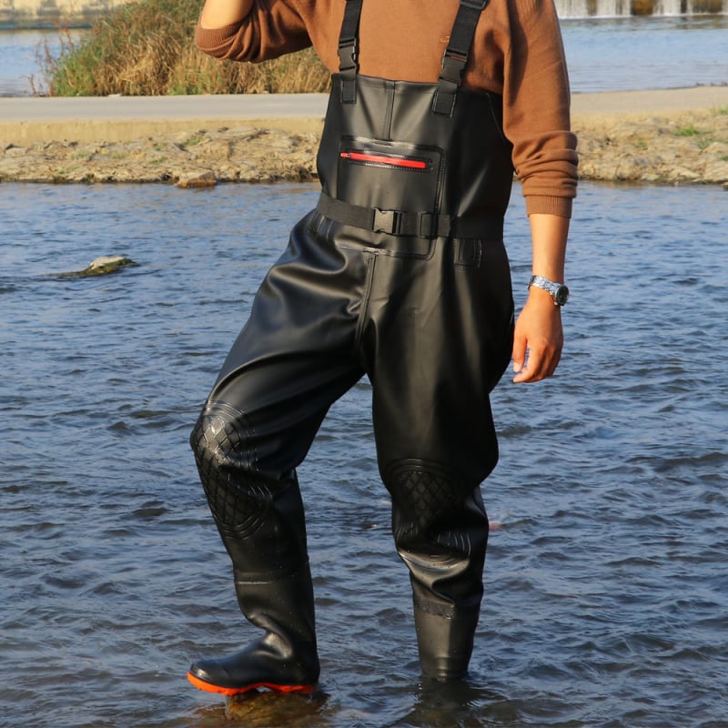 Ūdensnoturīgas makšķerēšanas bikses ar kurpēm, vienkopes dizains un biezas ādas siksnas, izturīgas makšķerēšanas bikses - ūdensnecaurlaidīgas, siltinātas, nodilumizturīgas, vēja izturīgas