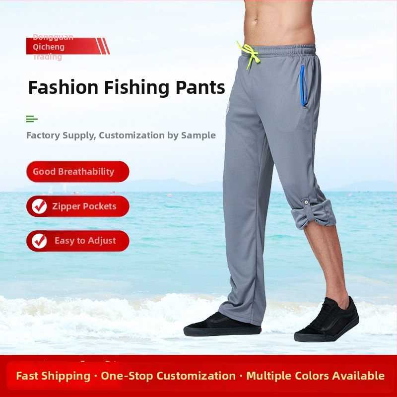 Vīriešu āra zvejas bikses ar UV aizsardzību, elpojošiem tīklpaneļiem, poliestera audums, piemērotas vasarai un pavasarim