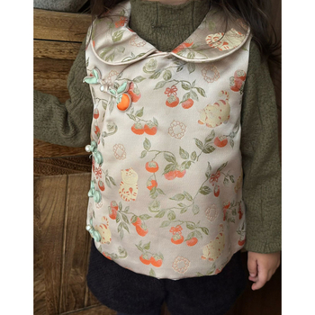 Gyerekeknek szóló hanfu-stílusú mellény Tang ruhához, macskás jacquard mintával, ujjatlan, pamut-kevert anyagból, 3–8 éveseknek, őszi 2025