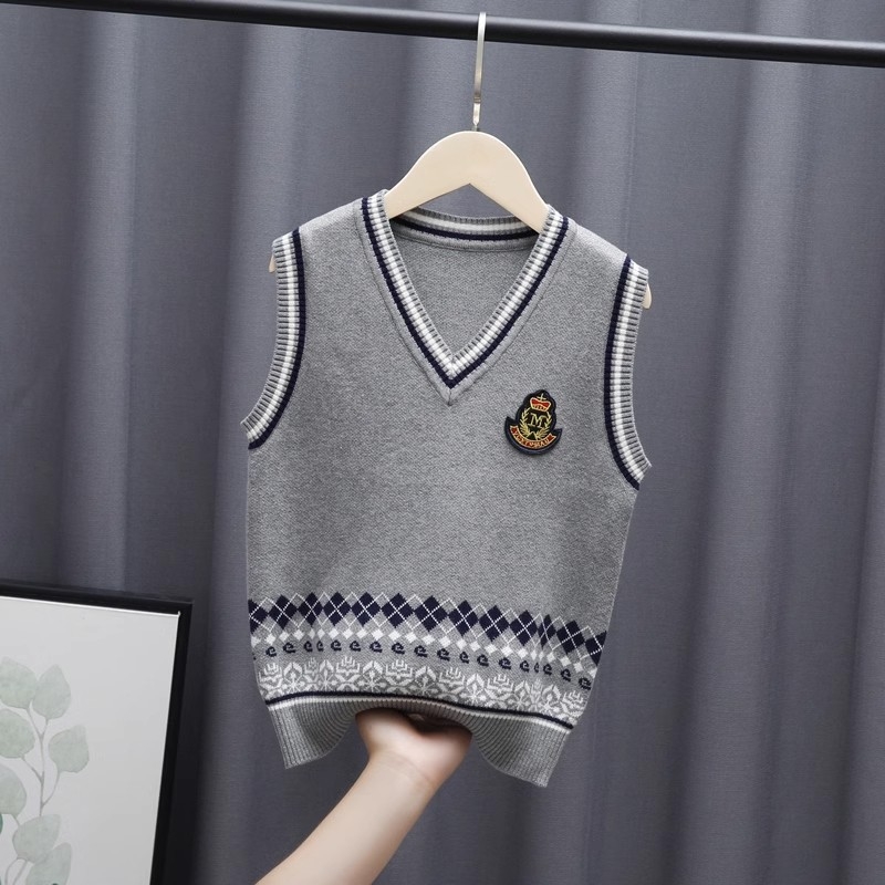 Pletena školska vesta za dječake, pamuk, prugast uzorak, podstavljena fleeceom, debela, pulover stil