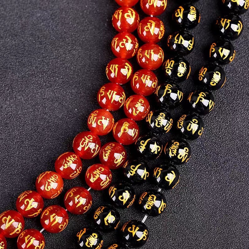 agatne perle, slobodno nizanje, mantra sa šest riječi, skulpturalna obrada, okrugli oblik