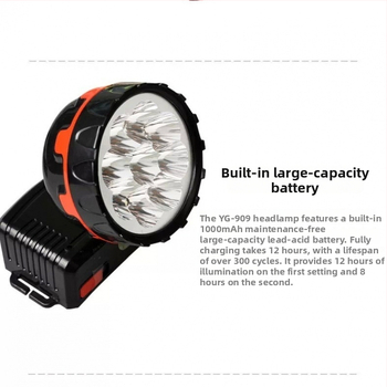 Čelna LED lampica s 9 LED dioda, punjiva, s integriranim punjenjem, za nočni ribolov, domet 500 m+