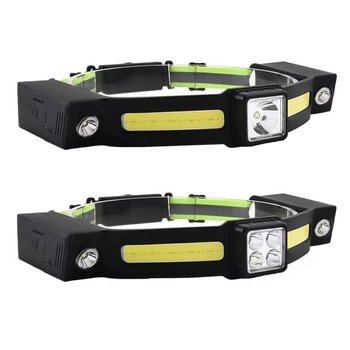 Čelna lampa s dvostrukim COB LED, silikon kućište, USB punjenje, baterija 1200mAh, 5W snage