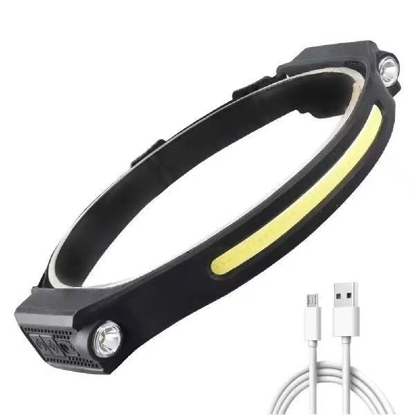 Čelna lampa s dvostrukim COB LED, silikon kućište, USB punjenje, baterija 1200mAh, 5W snage