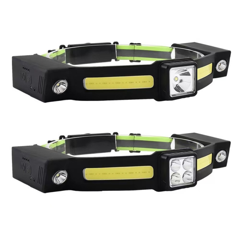 Čelna lampa s dvostrukim COB LED, silikon kućište, USB punjenje, baterija 1200mAh, 5W snage
