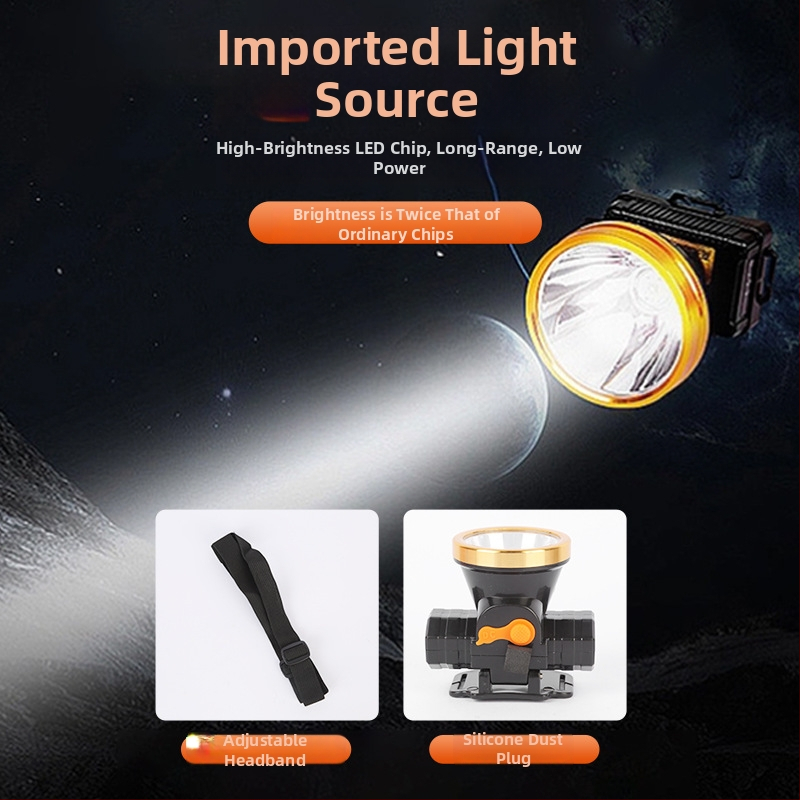 LED čelna lampa za kampiranje i noćni ribolov, litij baterija 1200 mAh, aluminij + plast, punjiva, LED izvor, domet 200–500 m