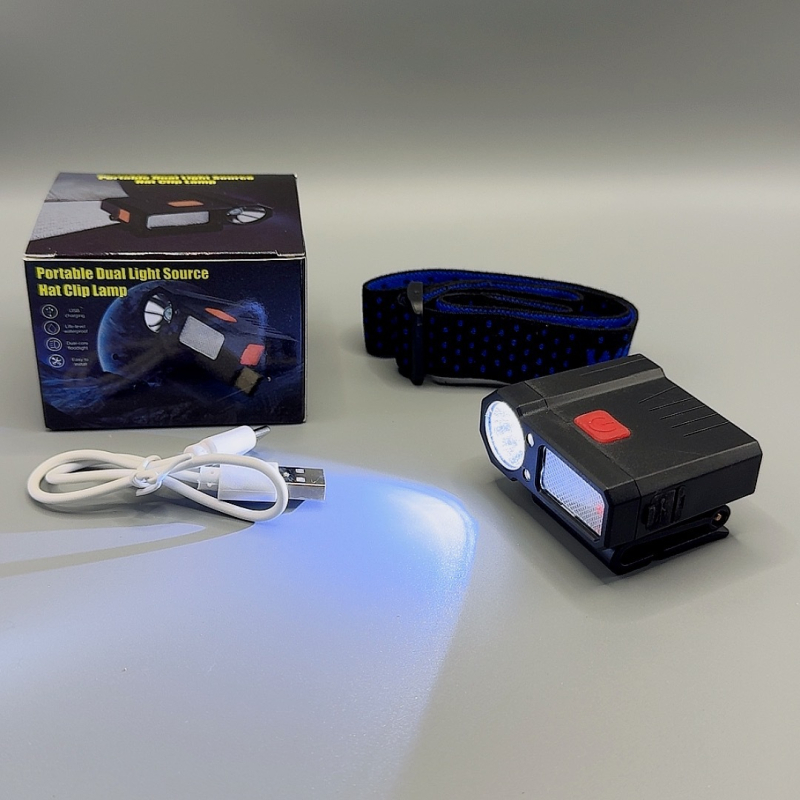 Svjetiljka za kapu s klipom - punjiva 1200mAh, dvostruki LED, inteligentan senzor, Type-C punjenje, vodootporna