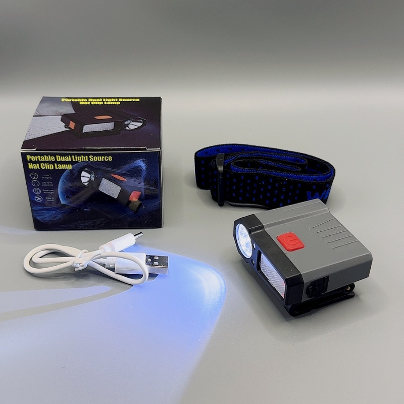 Svjetiljka za kapu s klipom - punjiva 1200mAh, dvostruki LED, inteligentan senzor, Type-C punjenje, vodootporna