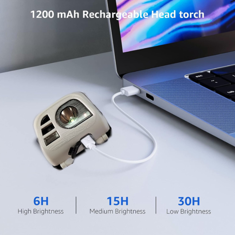 LED čelna lampka s USB punjenjem, vodootporna, domet svjetla 150 m, trajanje 5–6 sati, težina 70 g