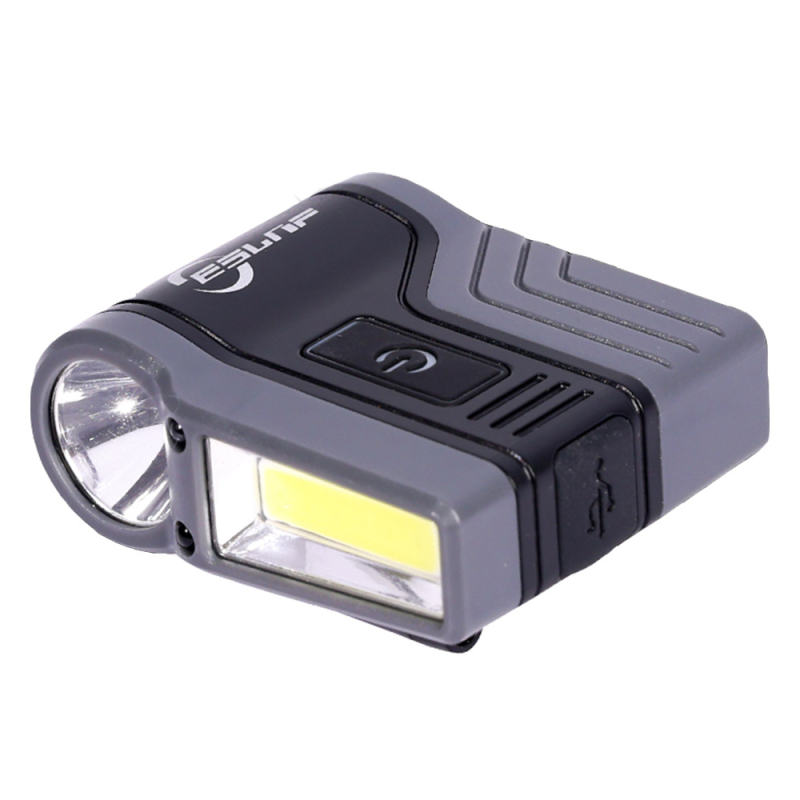 Челна лампа за шапка с клип, COB LED светлина, водоустойчива, лъч 50 м, работа 2–8 ч, зареждаема