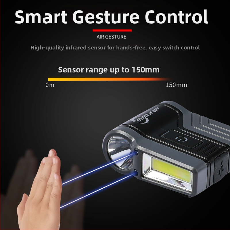 Kepurės kilpos LED galvos žibintas – įkraunamas, atsparus vandeniui, 50 m spindulys, veikimo laikas 2–8 val.