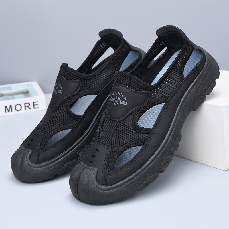 Muške Slip-On sandale, gumena potplat, gornji dio od tkanine, prozračne, protuklizne