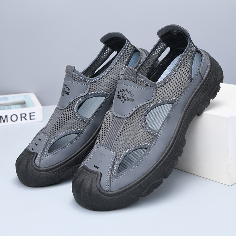 Muške Slip-On sandale, gumena potplat, gornji dio od tkanine, prozračne, protuklizne