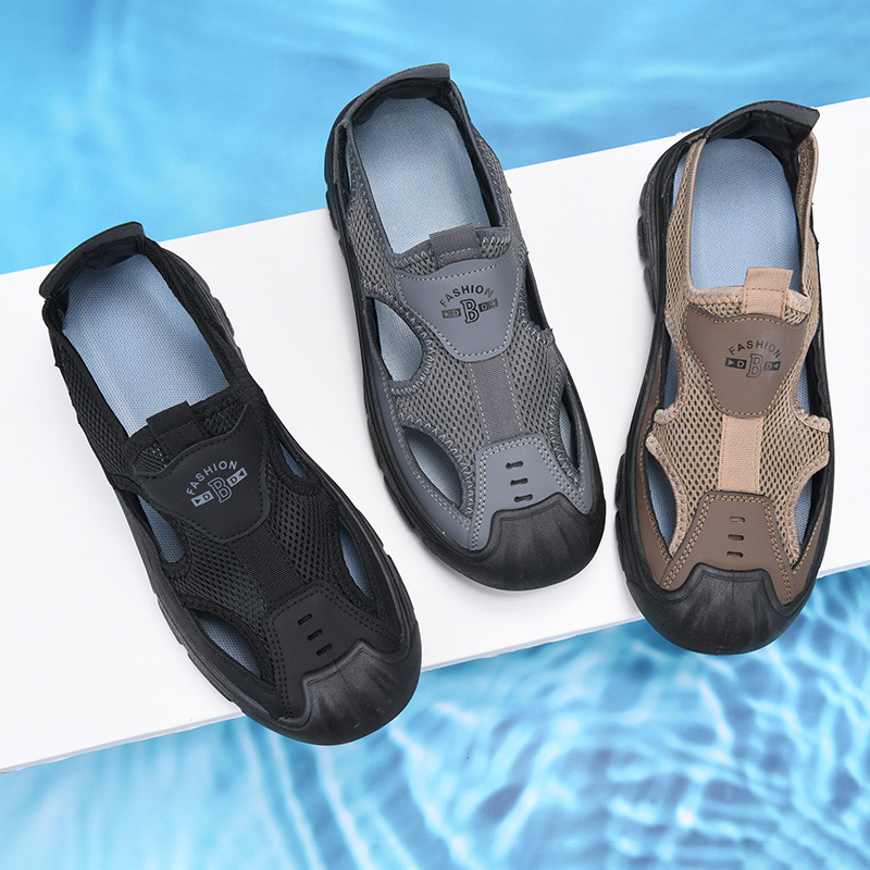 Muške Slip-On sandale, gumena potplat, gornji dio od tkanine, prozračne, protuklizne