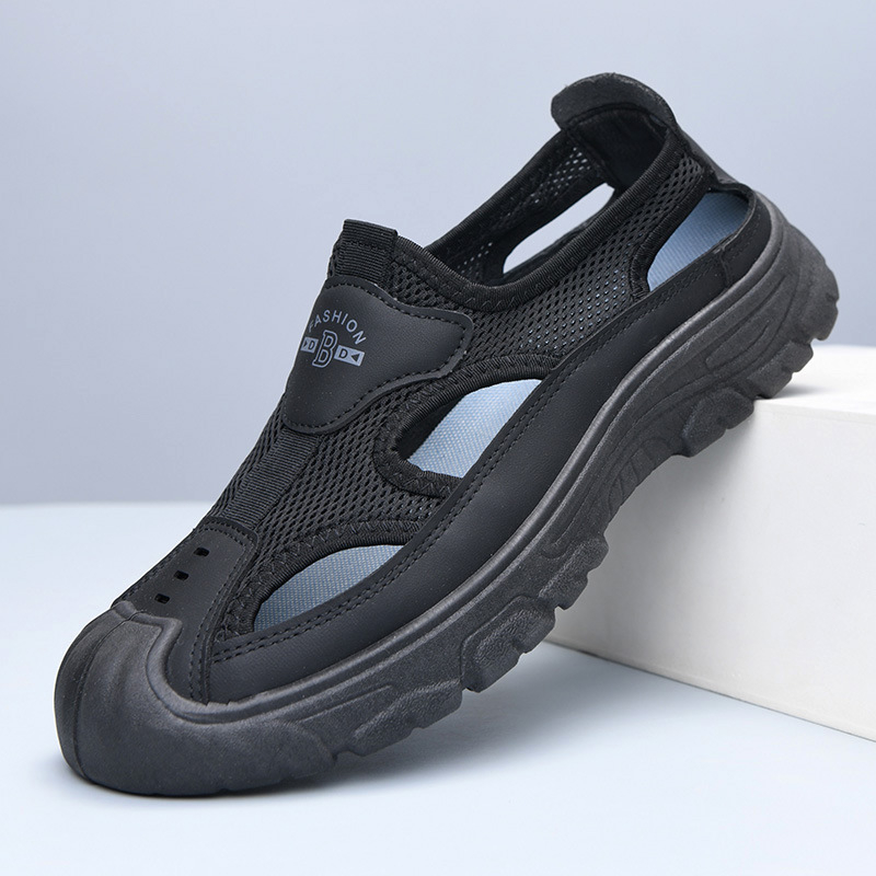Muške Slip-On sandale, gumena potplat, gornji dio od tkanine, prozračne, protuklizne