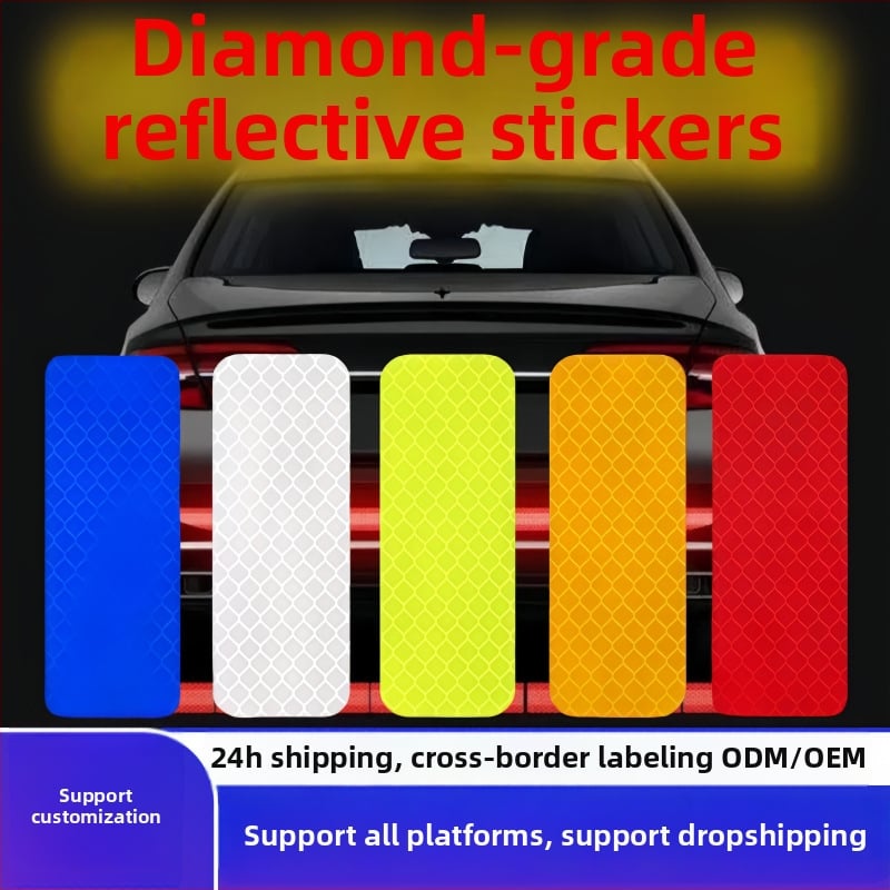 Autocolant reflectorizant auto - material PET, model de avertizare, montaj cu bandă adezivă, potrivit pentru partea din față, capota motorului, portbagaj, plafon, geamuri și partea din spate