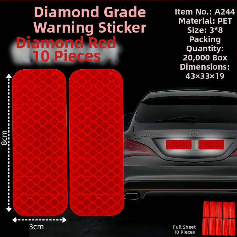 Autocolant reflectorizant auto - material PET, model de avertizare, montaj cu bandă adezivă, potrivit pentru partea din față, capota motorului, portbagaj, plafon, geamuri și partea din spate