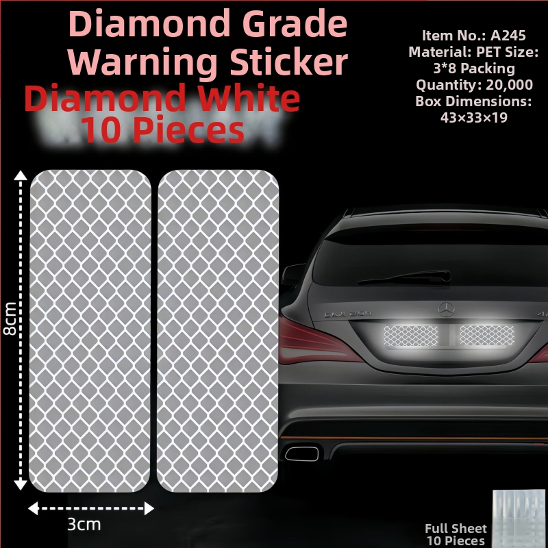 Autocolant reflectorizant auto - material PET, model de avertizare, montaj cu bandă adezivă, potrivit pentru partea din față, capota motorului, portbagaj, plafon, geamuri și partea din spate