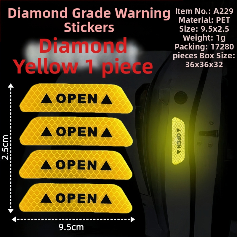 Autocolant reflectorizant auto - material PET, model de avertizare, montaj cu bandă adezivă, potrivit pentru partea din față, capota motorului, portbagaj, plafon, geamuri și partea din spate