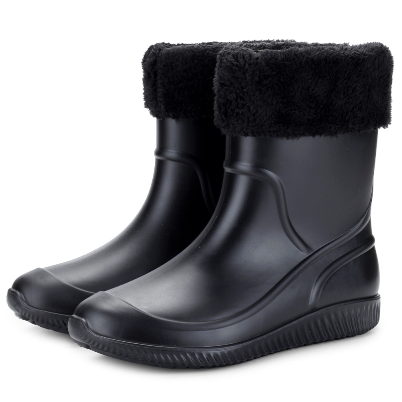 Мъжки дъждовни ботуши до средата на подбедрицата, подплатени с флийс, водоустойчиви и нехлъзгащи се, PVC върхове