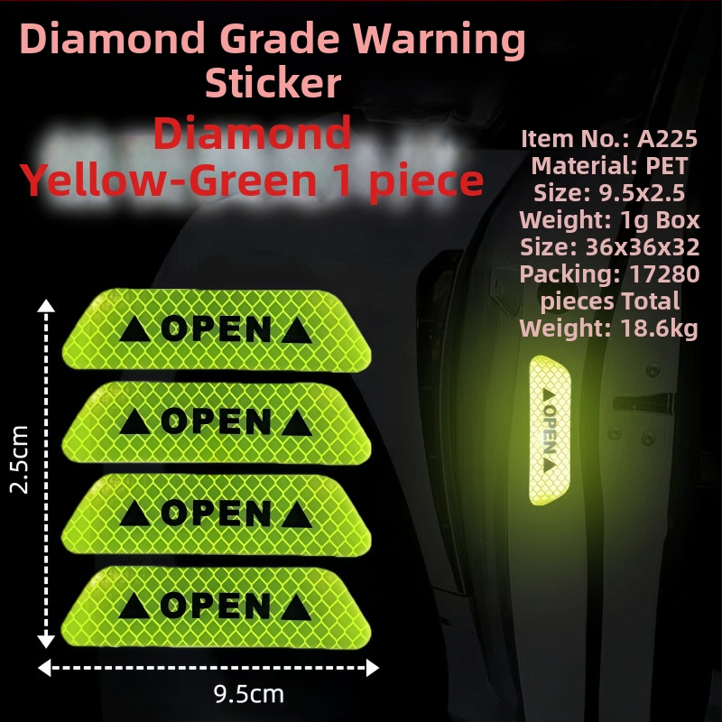 Autocolant reflectorizant auto – PET material, model semn de avertizare, cu adeziv, potrivit pentru capota față, portbagaj, plafon, geamuri și părțile laterale ale vehiculului.
