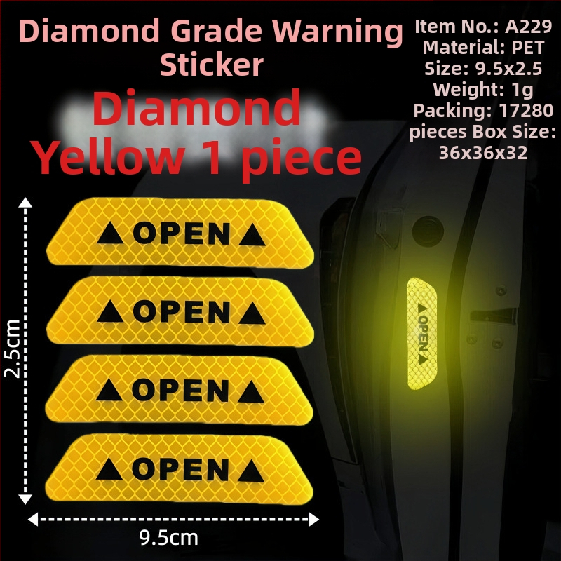 Autocolant reflectorizant auto – PET material, model semn de avertizare, cu adeziv, potrivit pentru capota față, portbagaj, plafon, geamuri și părțile laterale ale vehiculului.