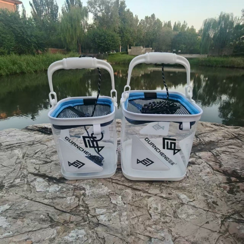 Гъвкава прозрачна кофа за риболов — пластмасова, преносима за живи риби и вода