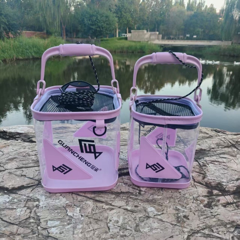 Гъвкава прозрачна кофа за риболов — пластмасова, преносима за живи риби и вода