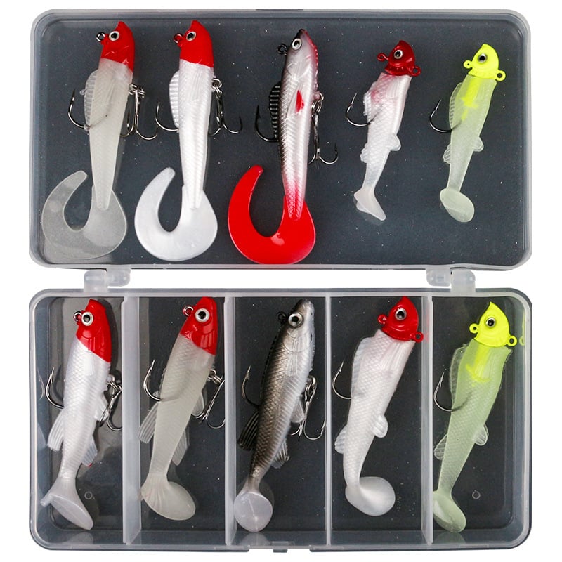 Set de năluci din PVC cu înfășurare de plumb — năluci moi luminoase, coadă curbată, cap de plumb • Brand: Sarkar • Material: PVC • Etichetă privată licențiată: Da