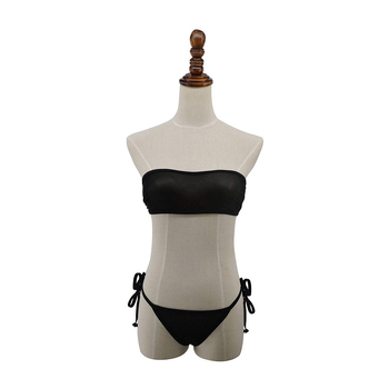 Set bikini plasă transparent cu top wrap și tanga