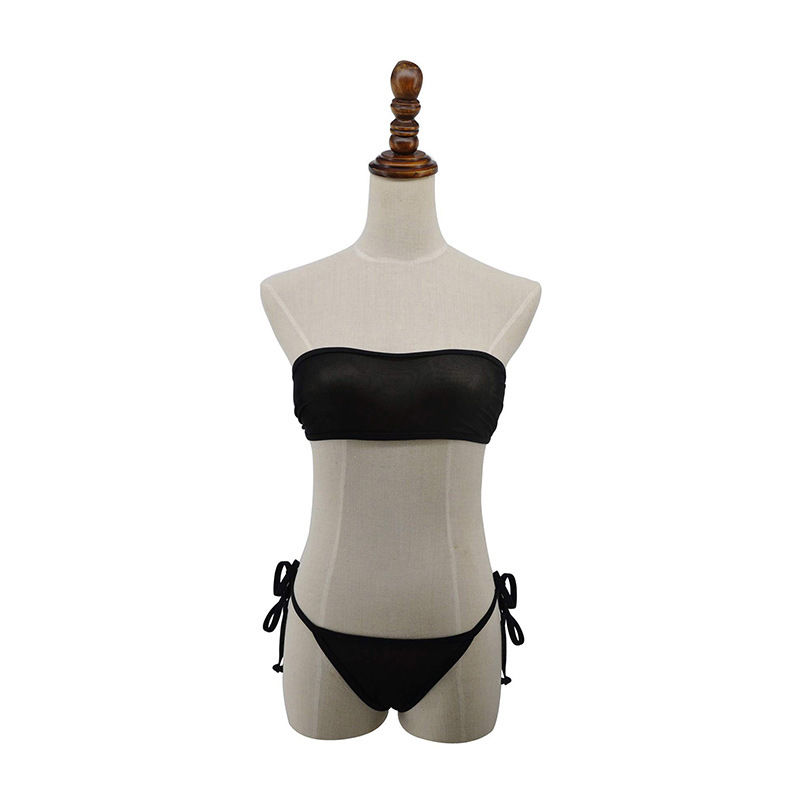 Set bikini plasă transparent cu top wrap și tanga