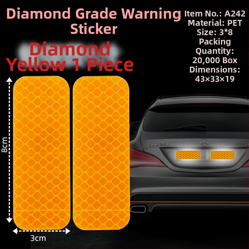 Autocolant reflectorizant pentru vehicul — PET material, model semn de avertizare, montaj cu adeziv, pentru suprafețe exterioare ale mașinii