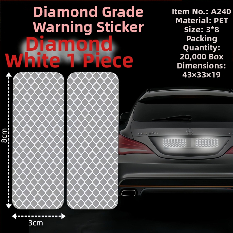 Autocolant reflectorizant pentru vehicul — PET material, model semn de avertizare, montaj cu adeziv, pentru suprafețe exterioare ale mașinii