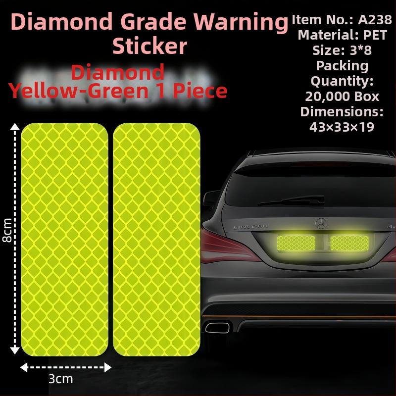 Autocolant reflectorizant pentru vehicul — PET material, model semn de avertizare, montaj cu adeziv, pentru suprafețe exterioare ale mașinii