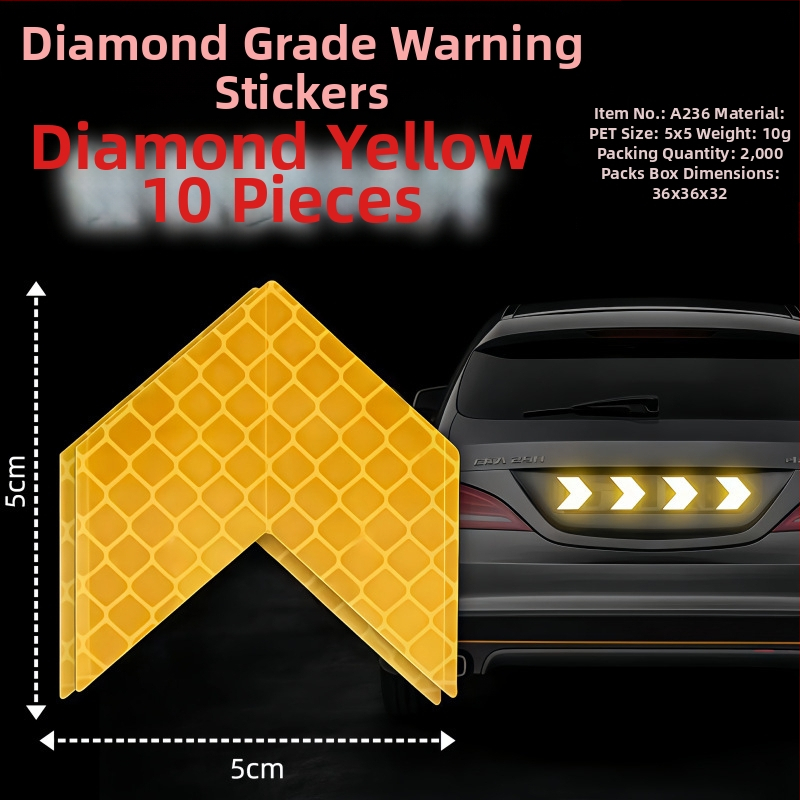Autocolant reflectorizant pentru vehicul — PET material, model semn de avertizare, montaj cu adeziv, pentru suprafețe exterioare ale mașinii