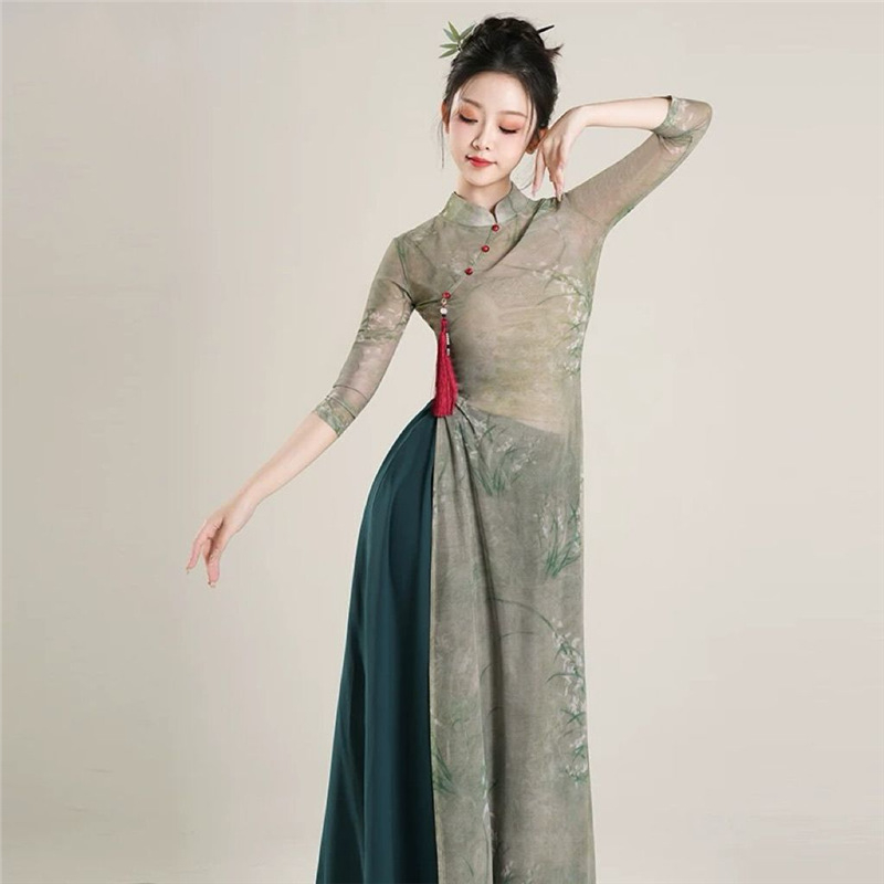 Uniszex kínai stílusú néptánc jelmez Chenille anyagból, spandex és poliészter, tavasz 2025