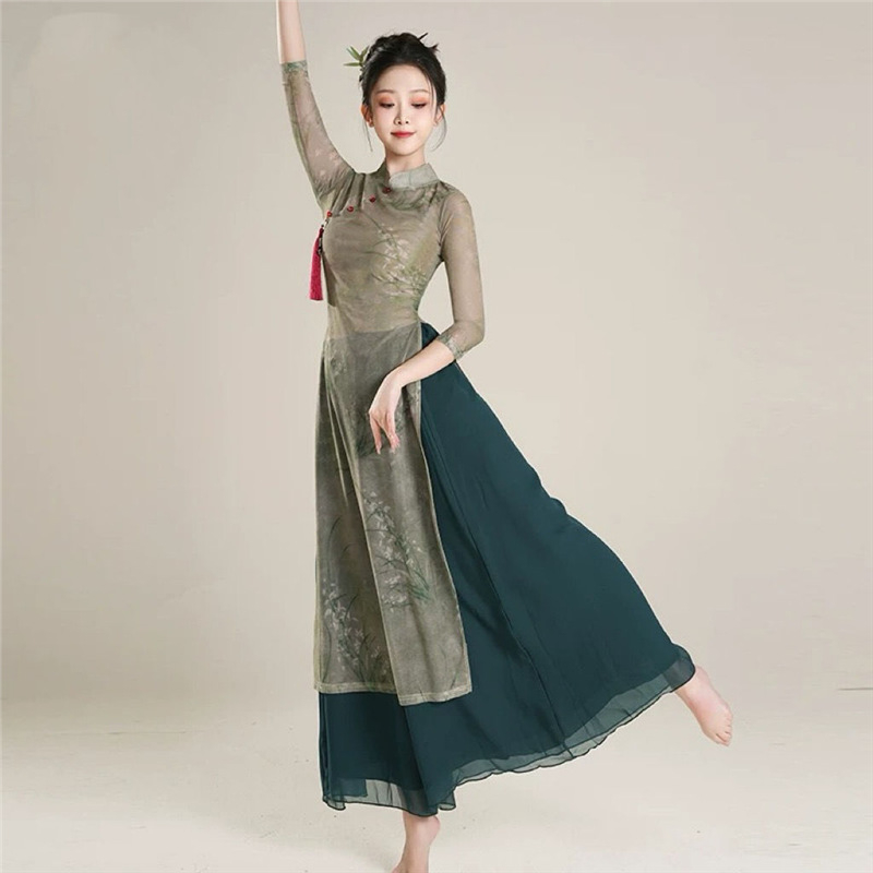 Uniszex kínai stílusú néptánc jelmez Chenille anyagból, spandex és poliészter, tavasz 2025