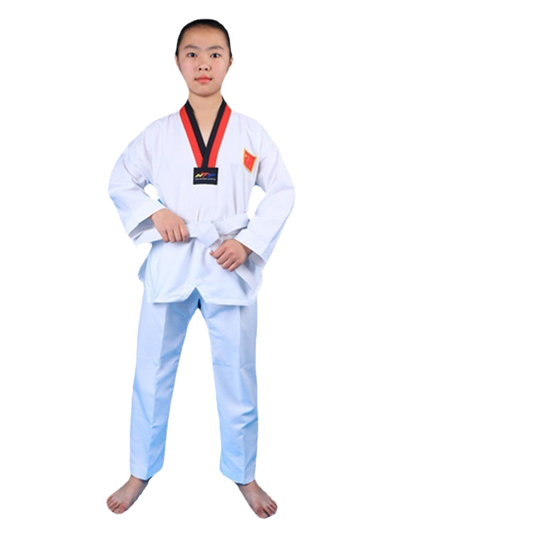 Taekwondo apģērbs bērniem un pieaugušajiem, kokvilnas maisījuma audums, iekšējā odere no kokvilnas, 1–2 cm tolerances, piemērots fitnesam, ķermeņa veidošanai un cīņas mākslām