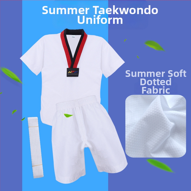 Taekwondo apģērbs bērniem un pieaugušajiem, kokvilnas maisījuma audums, iekšējā odere no kokvilnas, 1–2 cm tolerances, piemērots fitnesam, ķermeņa veidošanai un cīņas mākslām