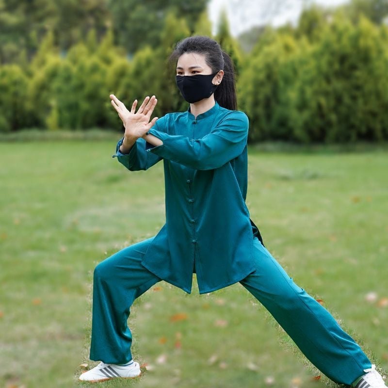 Тай Чи унисекс костюм за възрастни — къс ръкав тренировъчен костюм, полиестер със спандекс