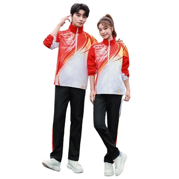 Sporta komplekts ar apdrukas rakstu, garas piedurknes, stāvoša apkakle, 80% poliester