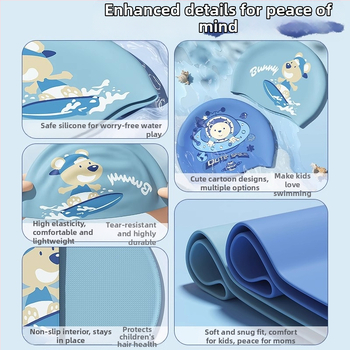 Vaikų silikoninė plaukimo kepurėlė su spauda, vandeniui atspari, plaukimo
