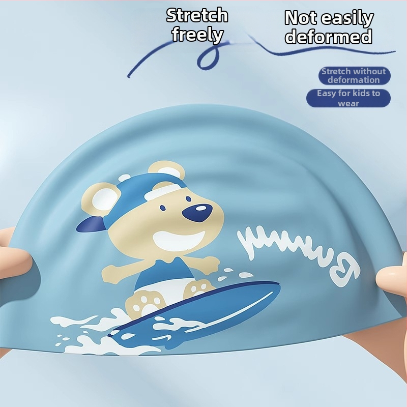 Vaikų silikoninė plaukimo kepurėlė su spauda, vandeniui atspari, plaukimo
